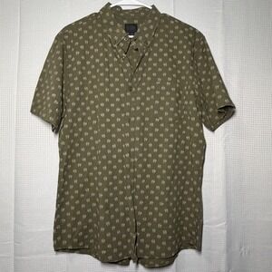 14th & Union Button Down Shirt XL Olive Green Botanical Print Short Sleeve
